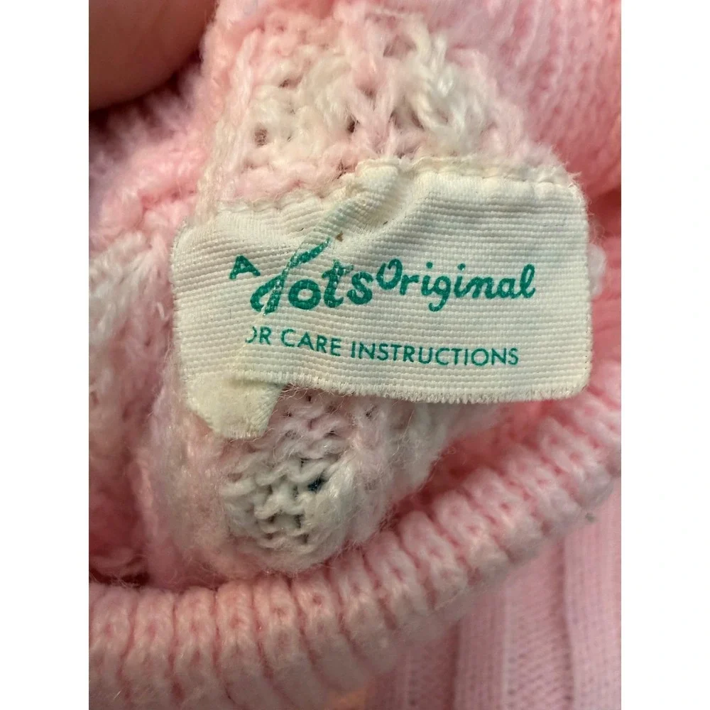 Vintage Tiny‎ Tots Original Pink White Bunny Popcorn Knit Sweater Pants Hat Set